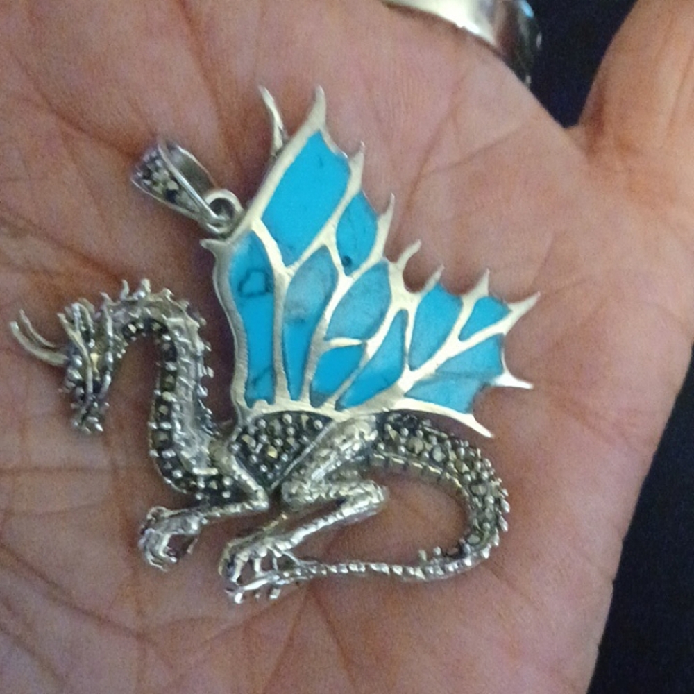 New! 925 silver,turquoise, marquisite,dragon,pendant! - Picture 3 of 6